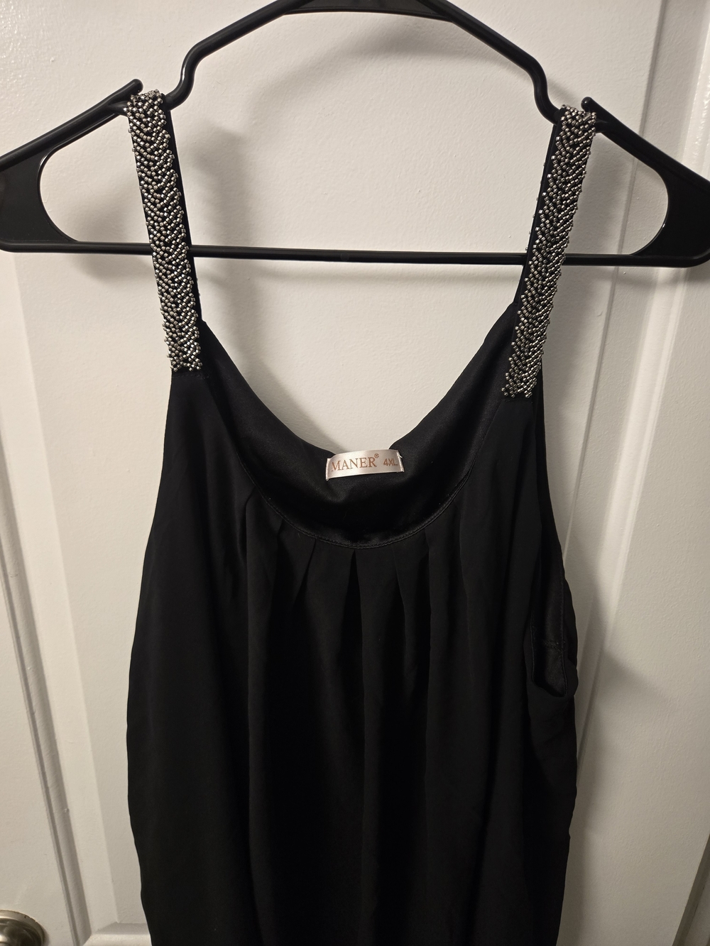 Black Shiffon tank blouse with Silver Beaded Straps 4x plus size